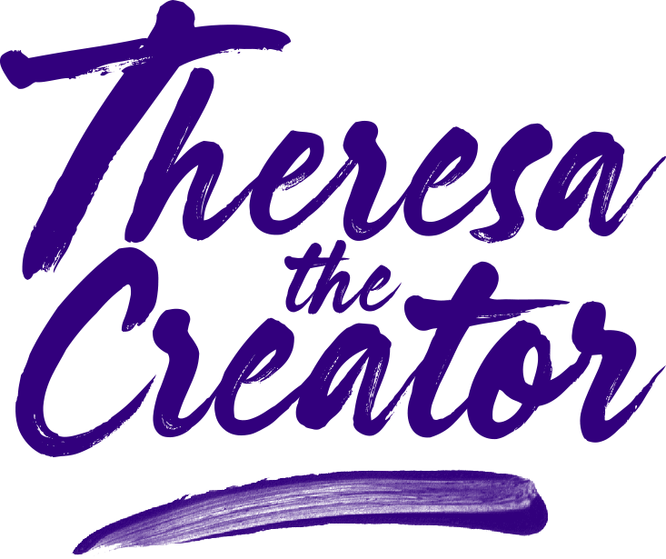 Theresa the Creator logo in brush typeface